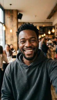 Portrait selfie of a man with short hair